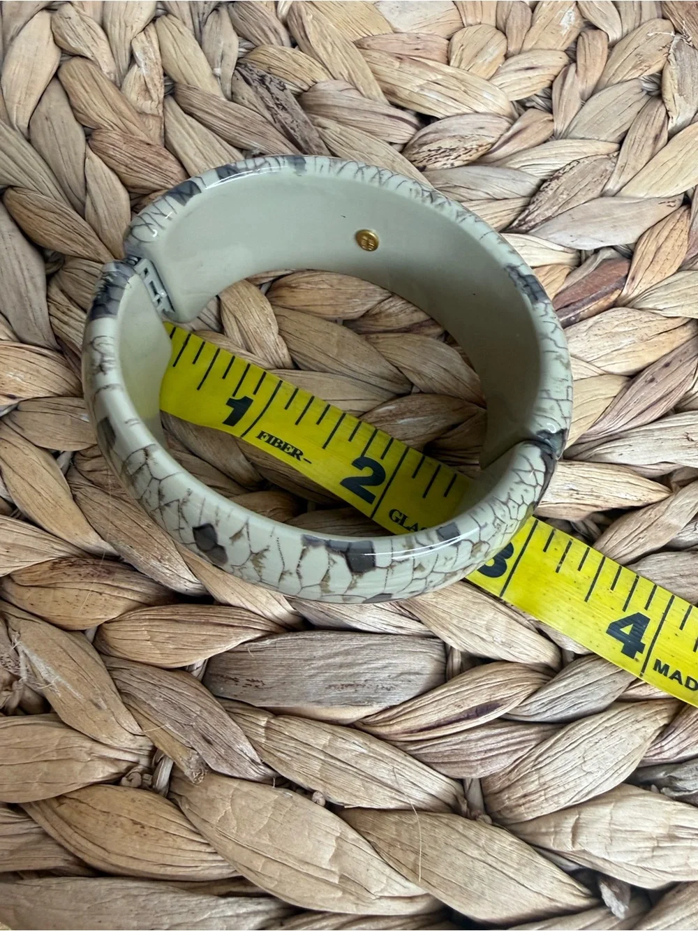 Vintage Kenneth Jay Lane Bangle Snake Python Print Cream Gray Patterned Bracelet